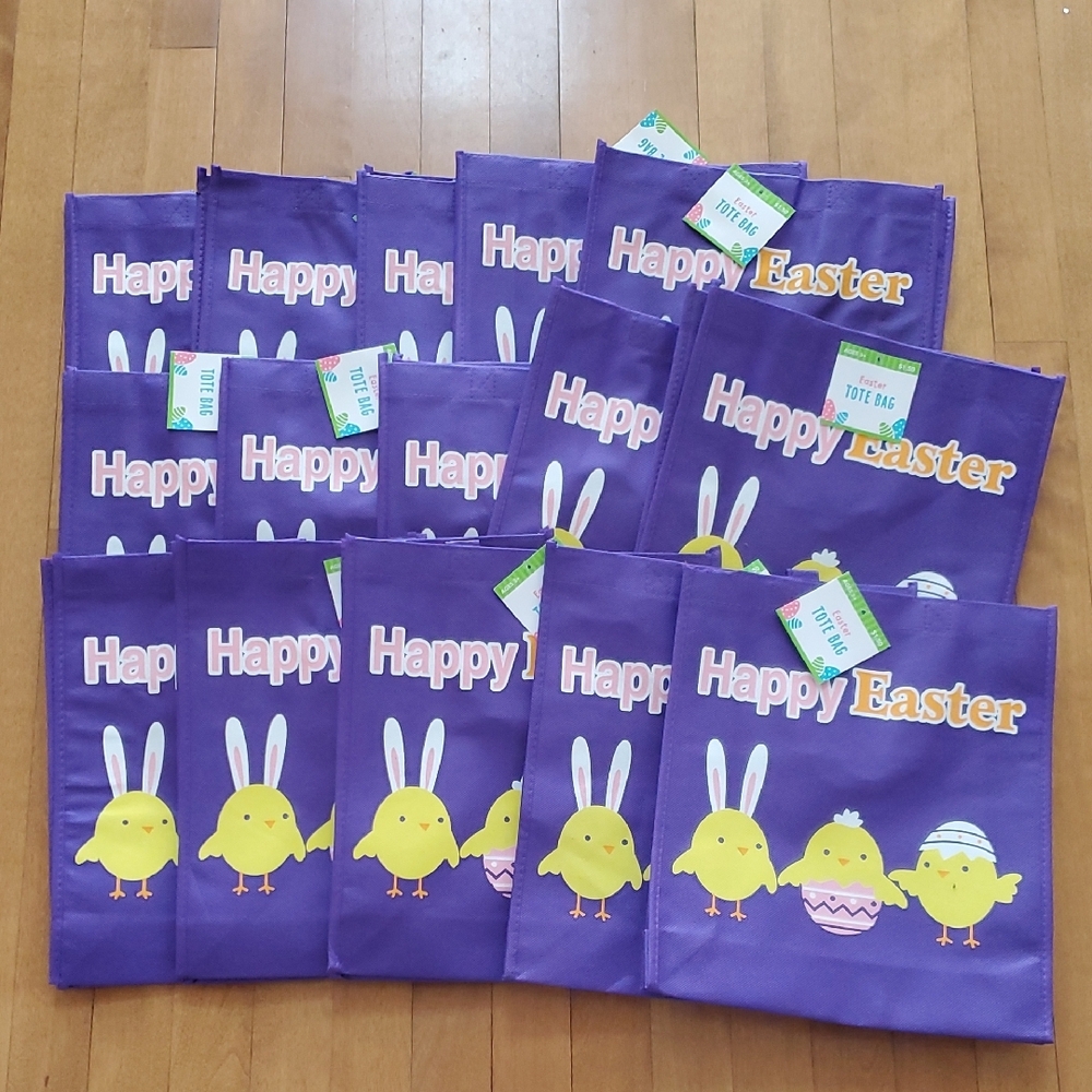 Lot Of 15 Happy Easter Purple Tote Bags Eaater Egg Hunt Prizes Party Goodies NWT